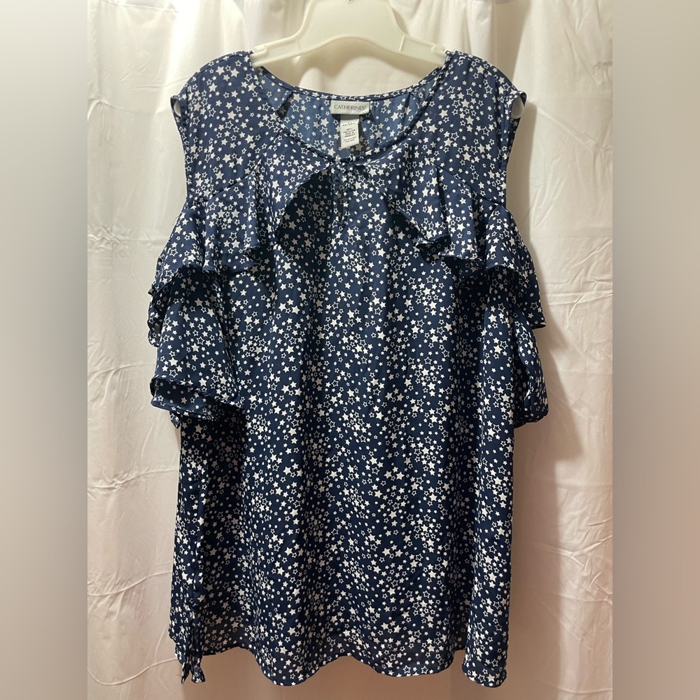 Catherines 3x ruffled cold shoulder top
